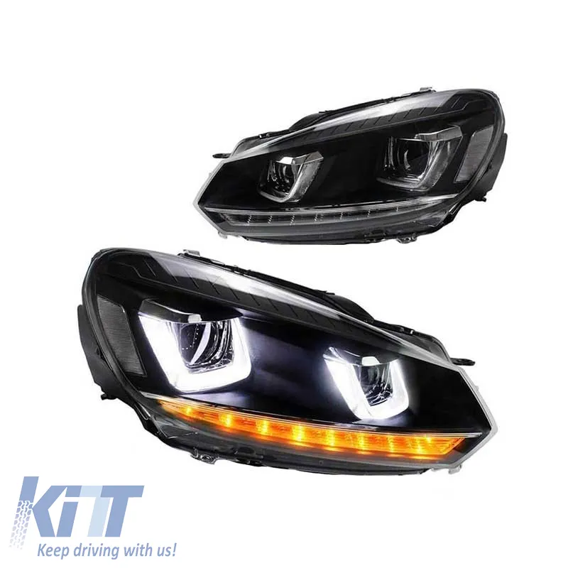 Headlights Set suitable for VW Golf VI (6) 08-12 DRL U-Type & Dynamic Signal Black H7/H7 With Motor VLand