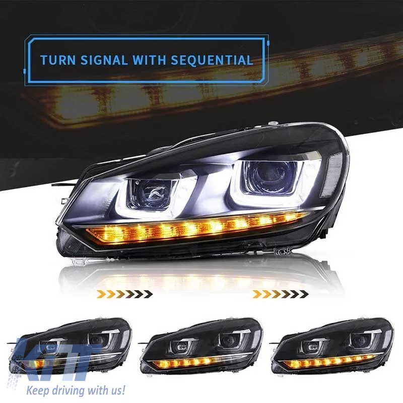 Headlights Set suitable for VW Golf VI (6) 08-12 DRL U-Type & Dynamic Signal Black H7/H7 With Motor VLand