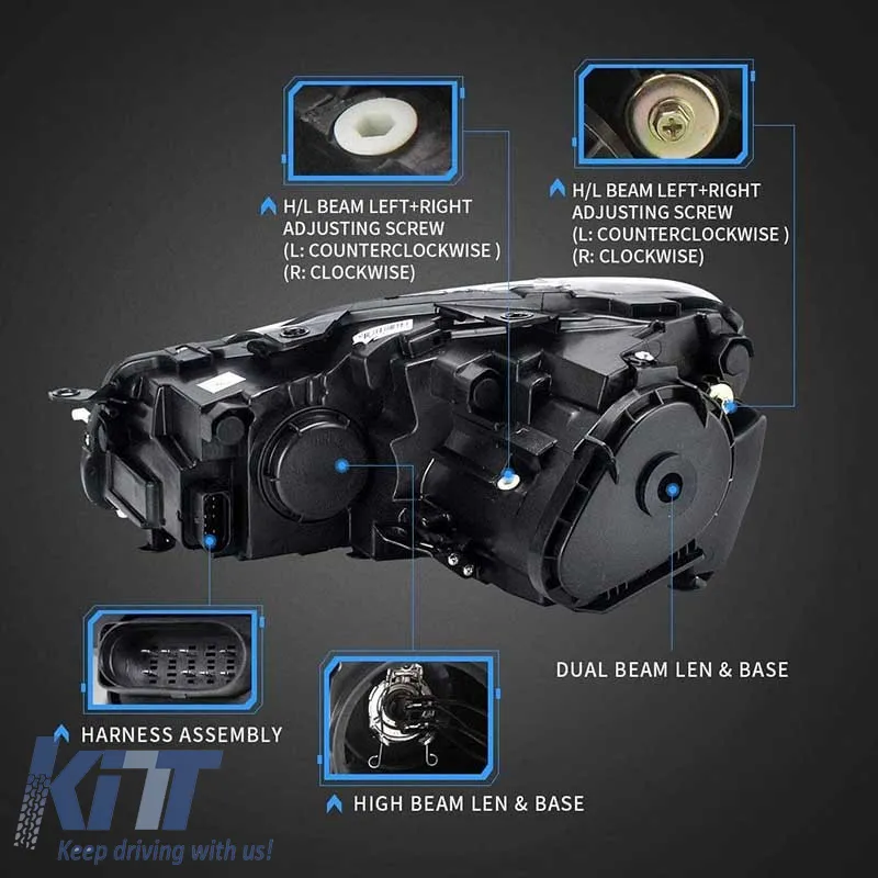 Headlights Set suitable for VW Golf VI (6) 08-12 DRL U-Type & Dynamic Signal Black H7/H7 With Motor VLand