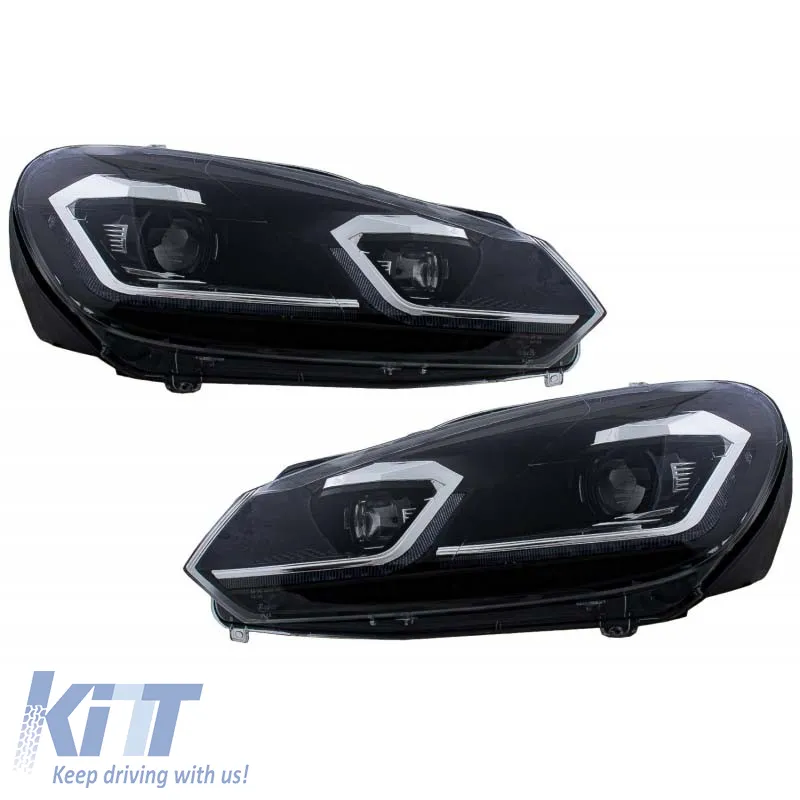 Headlights Set suitable for VW Golf VI (6) 08-12 DRL & LED Signal Dynamic Look Golf 7.5 Black/Silver Line H7 With Motor Carrier