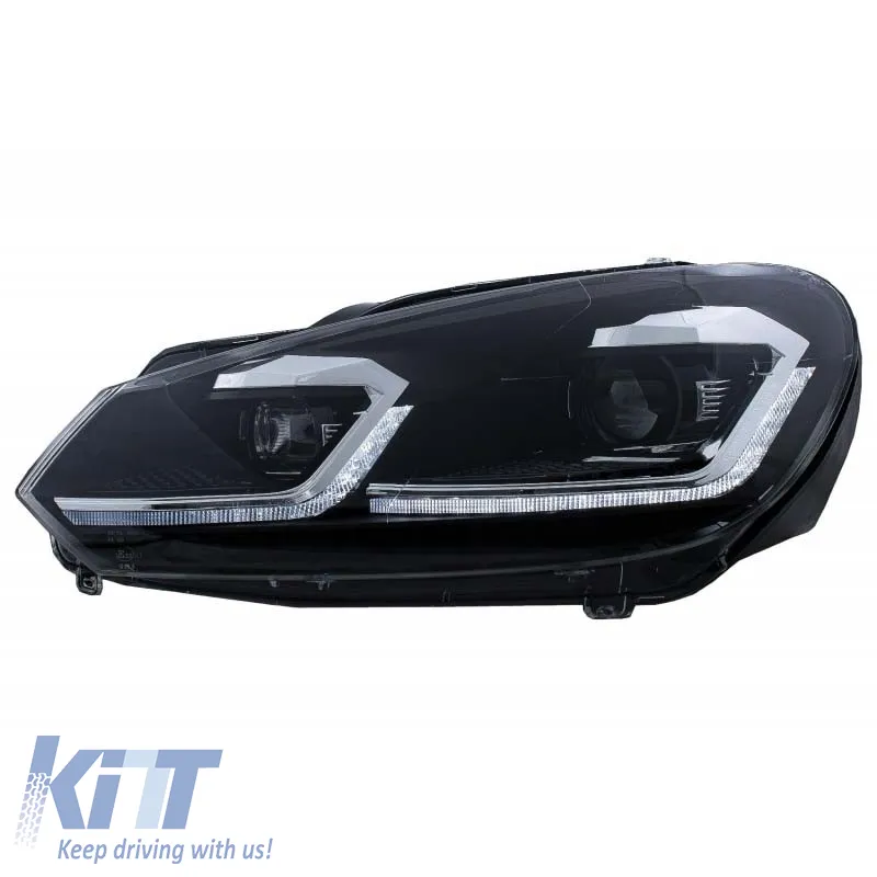 Headlights Set suitable for VW Golf VI (6) 08-12 DRL & LED Signal Dynamic Look Golf 7.5 Black/Silver Line H7 With Motor Carrier