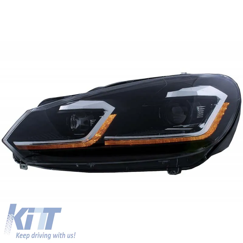Headlights Set suitable for VW Golf VI (6) 08-12 DRL & LED Signal Dynamic Look Golf 7.5 Black/Silver Line H7 With Motor Carrier