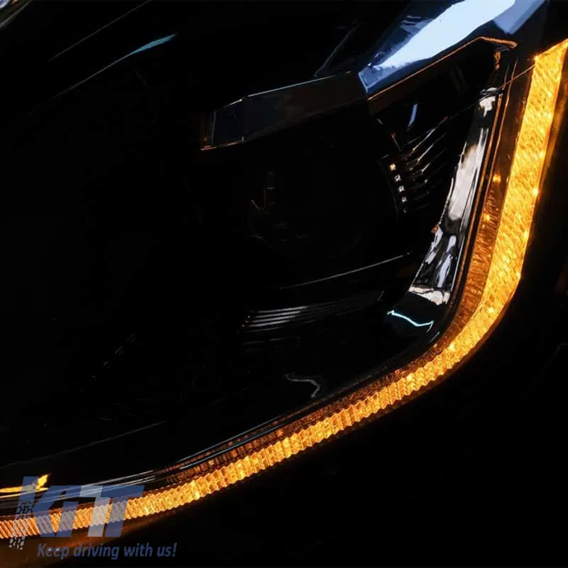 Headlights Set suitable for VW Golf VI (6) 08-12 DRL & LED Signal Dynamic Look Golf 7.5 Black/Silver Line H7 With Motor Carrier