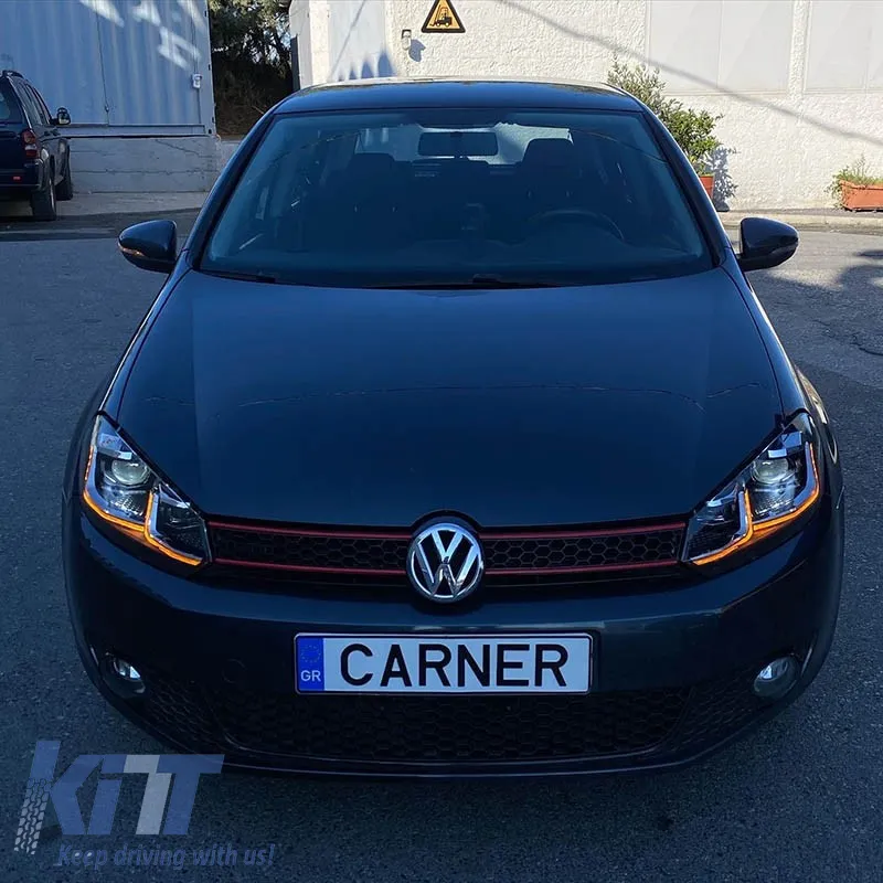 Headlights Set suitable for VW Golf VI (6) 08-12 DRL & LED Signal Dynamic Look Golf 7.5 Black/Silver Line H7 With Motor Carrier