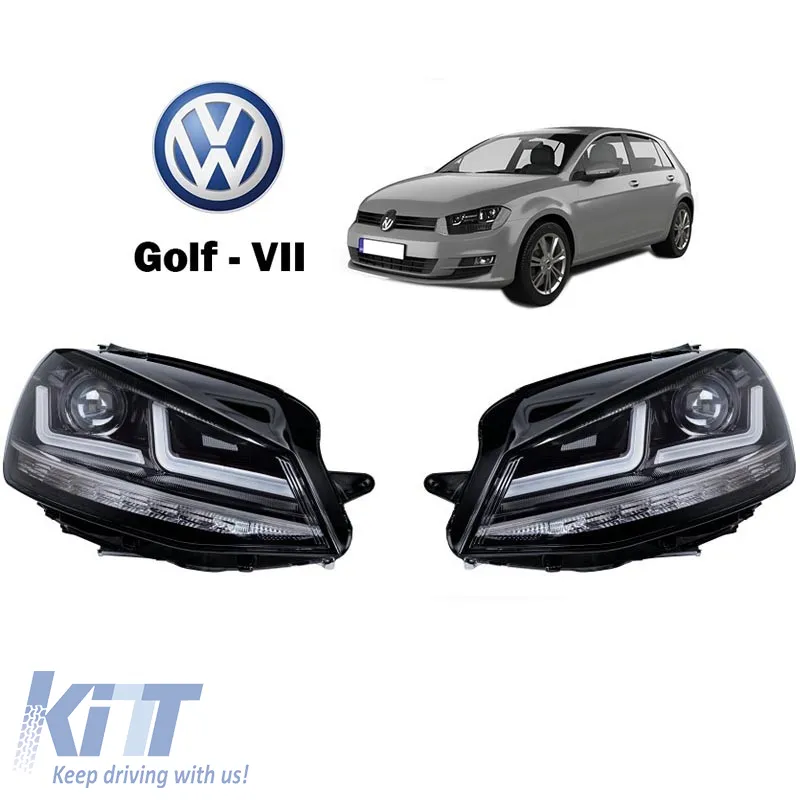 Headlights Set suitable for VW Golf VII (7) 12-17 DRL Full Led Halogen Version Black/Chrome LEDHL103-CM Osram Ledriving