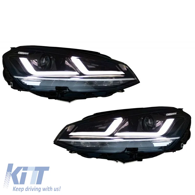 Headlights Set suitable for VW Golf VII (7) 12-17 DRL Full Led Halogen Version Black/Chrome LEDHL103-CM Osram Ledriving
