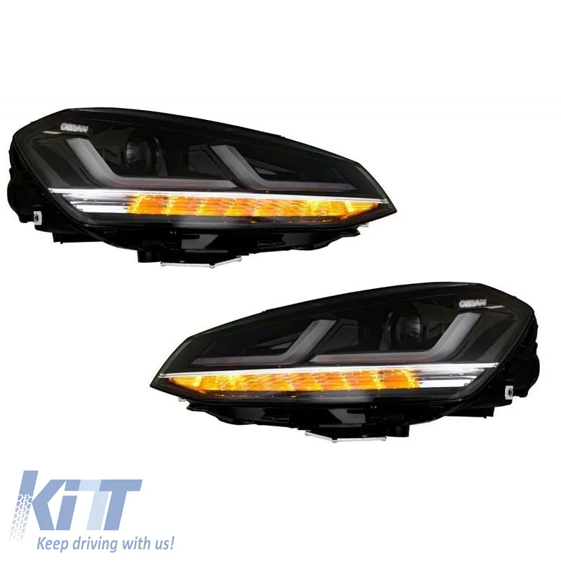 Headlights Set suitable for VW Golf VII (7) 12-17 DRL Full Led Halogen Version Black/Chrome LEDHL103-CM Osram Ledriving