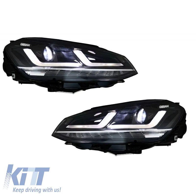 Headlights Set suitable for VW Golf VII (7) 12-17 DRL Full Led Halogen Version Black/Chrome LEDHL103-CM Osram Ledriving