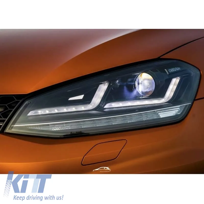 Headlights Set suitable for VW Golf VII (7) 12-17 DRL Full Led Halogen Version Black/Chrome LEDHL103-CM Osram Ledriving