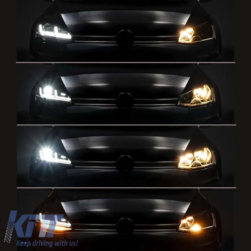 Headlights Set suitable for VW Golf VII (7) 12-17 DRL Full Led Halogen Version Black/Chrome LEDHL103-CM Osram Ledriving