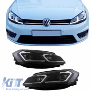 Headlights Set suitable for VW Golf VII (7) 12-17 Look 7.5 GTI Black/Silver Line H7 With Motor Carner