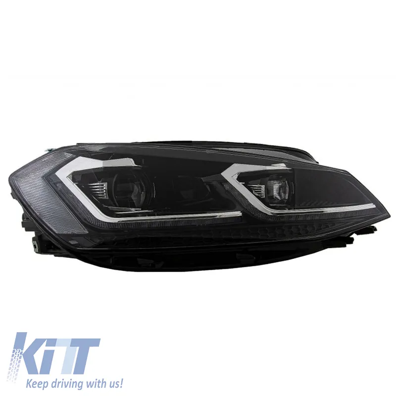 Headlights Set suitable for VW Golf VII (7) 12-17 Look 7.5 GTI Black/Silver Line H7 With Motor Carner