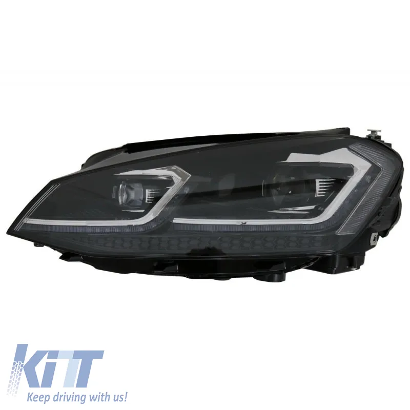 Headlights Set suitable for VW Golf VII (7) 12-17 Look 7.5 GTI Black/Silver Line H7 With Motor Carner
