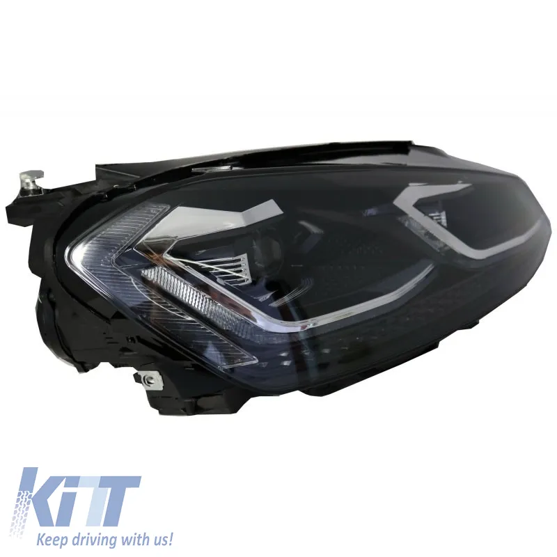 Headlights Set suitable for VW Golf VII (7) 12-17 Look 7.5 GTI Black/Silver Line H7 With Motor Carner