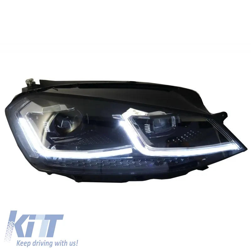 Headlights Set suitable for VW Golf VII (7) 12-17 Look 7.5 GTI Black/Silver Line H7 With Motor Carner