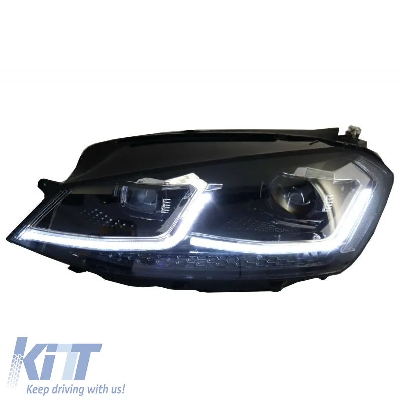 Headlights Set suitable for VW Golf VII (7) 12-17 Look 7.5 GTI Black/Silver Line H7 With Motor Carner