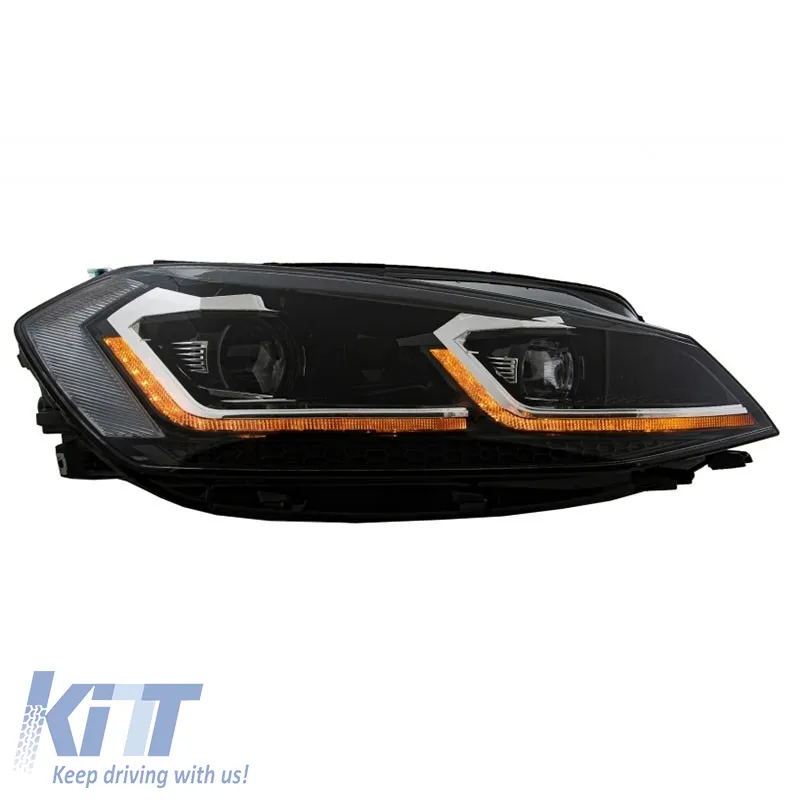 Headlights Set suitable for VW Golf VII (7) 12-17 Look 7.5 GTI Black/Silver Line H7 With Motor Carner