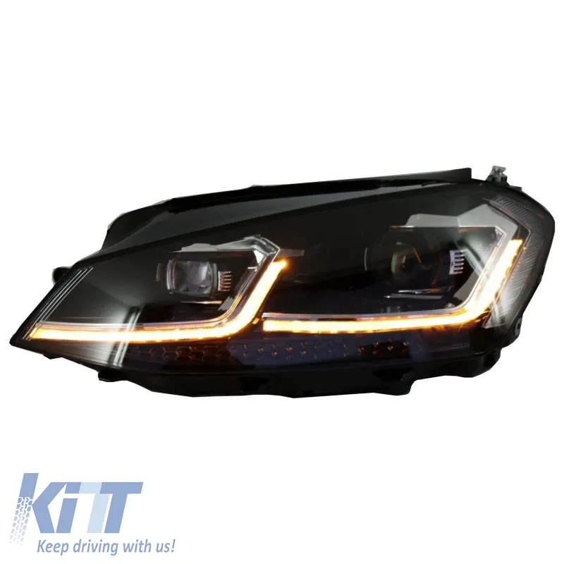 Headlights Set suitable for VW Golf VII (7) 12-17 Look 7.5 GTI Black/Silver Line H7 With Motor Carner
