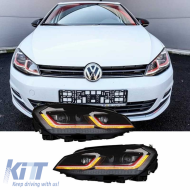 Headlights Set suitable for VW Golf VII (7) 12-17 Look 7.5 GTI Black/Red Line H7 With Motor Carner