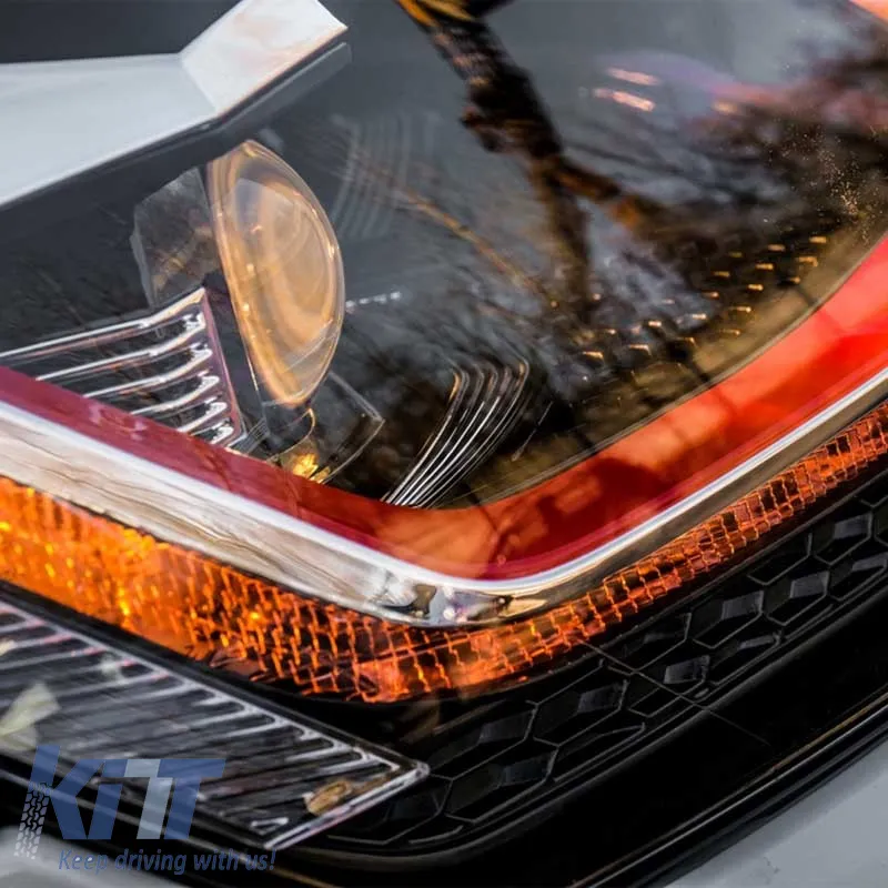 Headlights Set suitable for VW Golf VII (7) 12-17 Look 7.5 GTI Black/Red Line H7 With Motor Carner