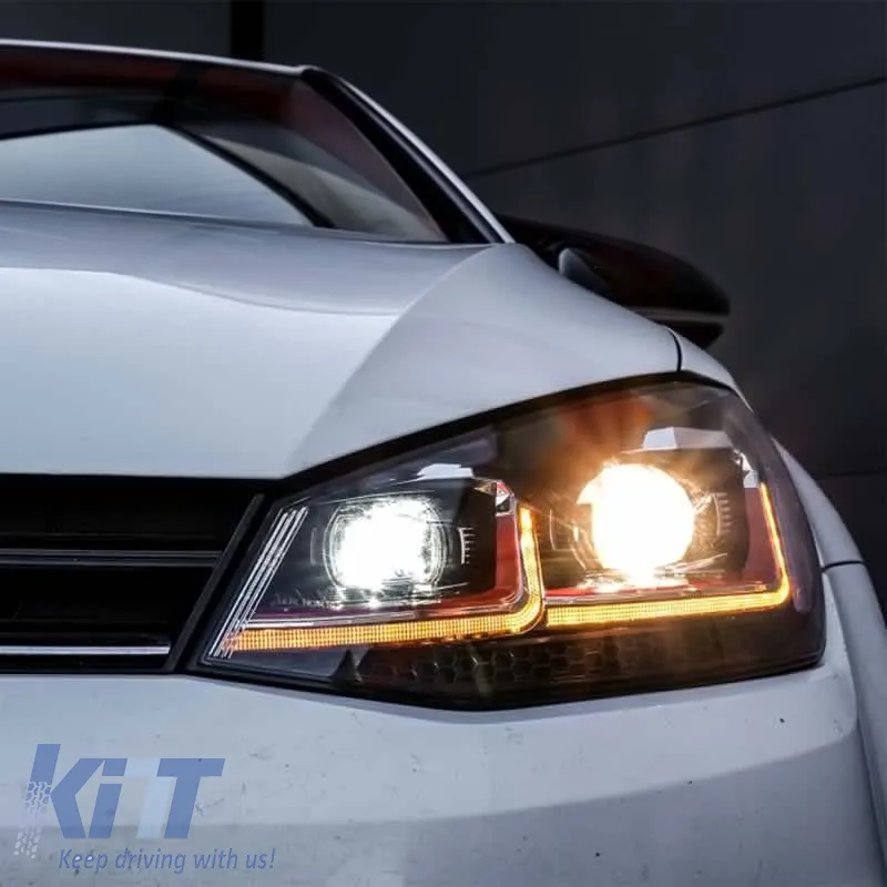 Headlights Set suitable for VW Golf VII (7) 12-17 Look 7.5 GTI Black/Red Line H7 With Motor Carner