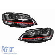 Headlights Set Suitable for VW Golf VII (7) 12-17 DRL U-Type GTI Black/Red H7/H7 With Motor Carner
