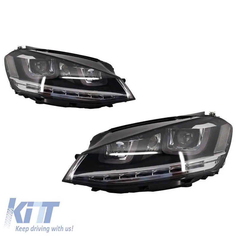 Headlights Set suitable for VW Golf VII (7) 12-17 U-Type DRL & Led Signal Dynamic GTI R-Line Look Black H7/H7 With Motor Carner