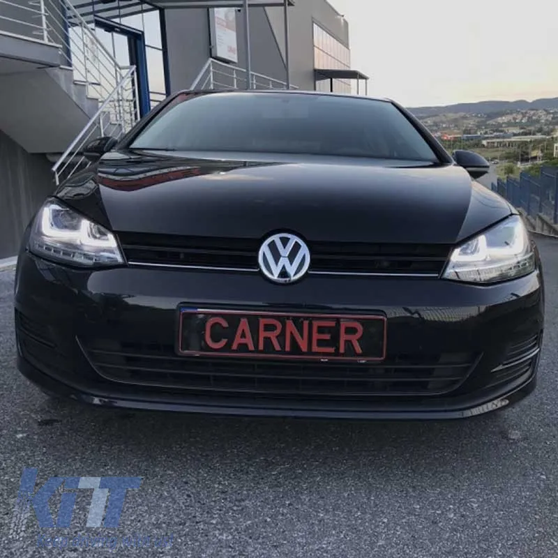 Headlights Set suitable for VW Golf VII (7) 12-17 U-Type DRL & Led Signal Dynamic GTI R-Line Look Black H7/H7 With Motor Carner