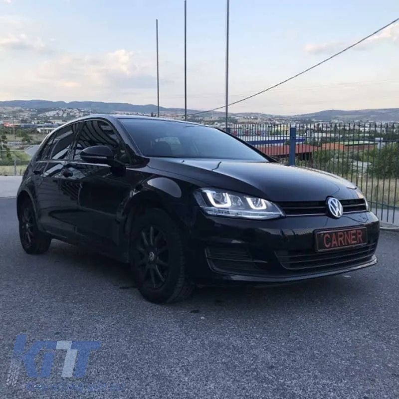 Headlights Set suitable for VW Golf VII (7) 12-17 U-Type DRL & Led Signal Dynamic GTI R-Line Look Black H7/H7 With Motor Carner