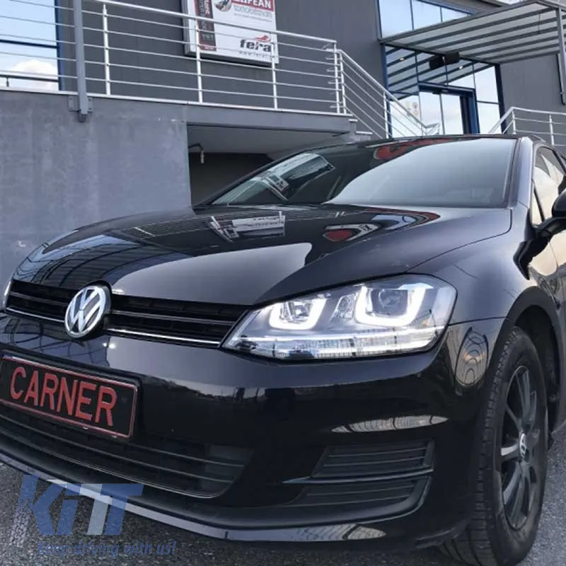 Headlights Set suitable for VW Golf VII (7) 12-17 U-Type DRL & Led Signal Dynamic GTI R-Line Look Black H7/H7 With Motor Carner