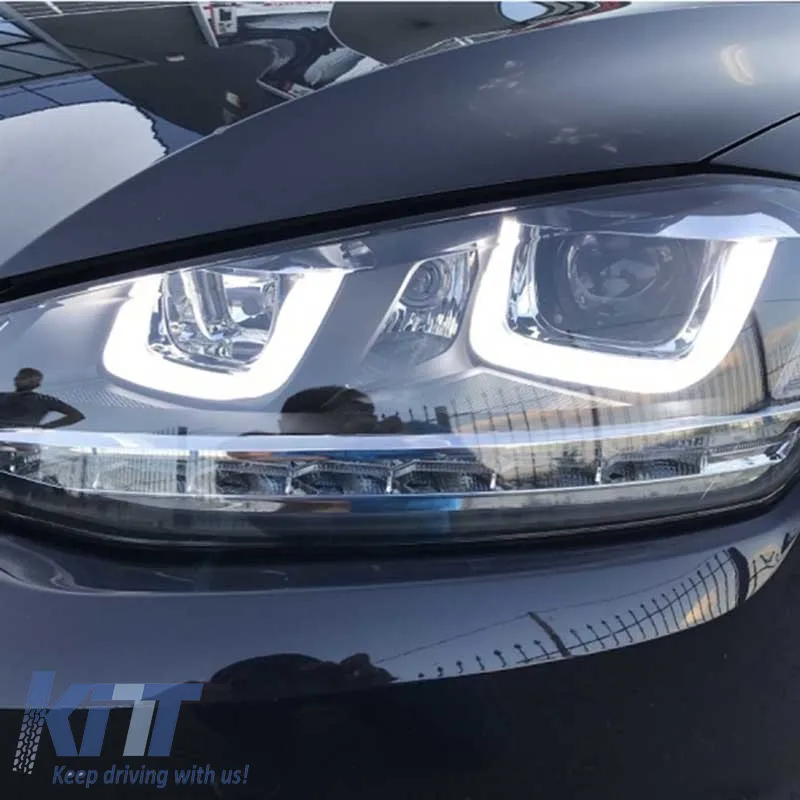 Headlights Set suitable for VW Golf VII (7) 12-17 U-Type DRL & Led Signal Dynamic GTI R-Line Look Black H7/H7 With Motor Carner