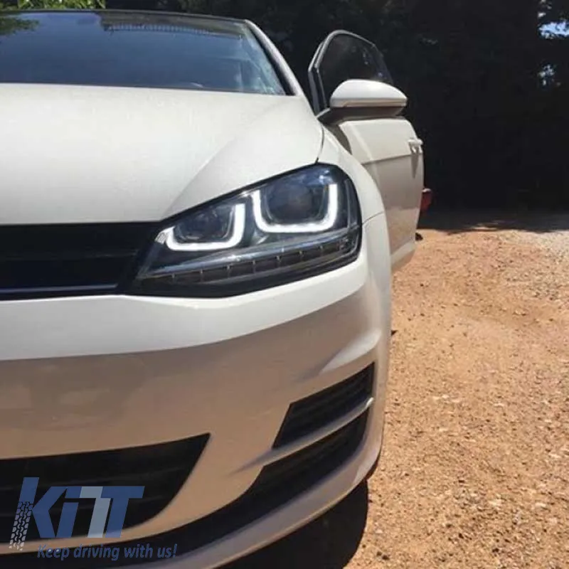Headlights Set suitable for VW Golf VII (7) 12-17 U-Type DRL & Led Signal Dynamic GTI R-Line Look Black H7/H7 With Motor Carner