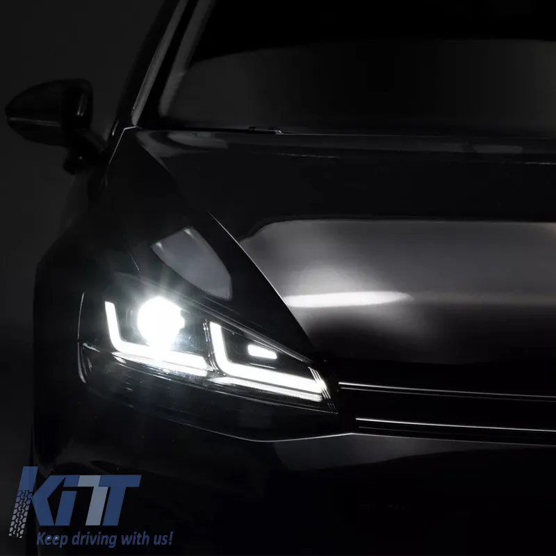 Headlights Set suitable for VW Golf VII (7) 12-17 DRL Full LED Halogen Version Black/Chrome LEDHL103-CM RHD Right Hand Drive Osram Ledriving