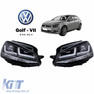 Headlights Set suitable for VW Golf VII (7) 12-17 DRL Full LED Halogen Version Black/Chrome LEDHL103-CM RHD Right Hand Drive Osram Ledriving