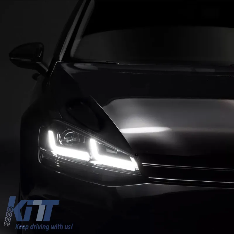Headlights Set suitable for VW Golf VII (7) 12-17 DRL Full LED Halogen Version Black/Chrome LEDHL103-CM RHD Right Hand Drive Osram Ledriving