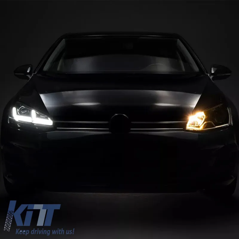 Headlights Set suitable for VW Golf VII (7) 12-17 DRL Full LED Halogen Version Black/Chrome LEDHL103-CM RHD Right Hand Drive Osram Ledriving