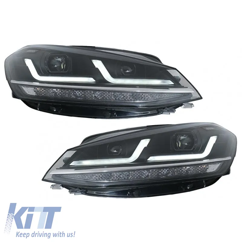 Headlights Set Suitable for VW Golf VII (7.5) 17-19 DRL Full LED Halogen Version Black LEDHL109-BK OsramLedriving