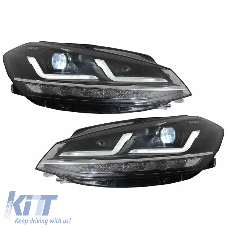 Headlights Set Suitable for VW Golf VII (7.5) 17-19 DRL Full LED Halogen Version Black LEDHL109-BK OsramLedriving