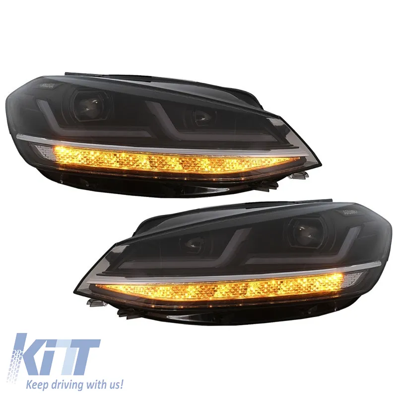 Headlights Set Suitable for VW Golf VII (7.5) 17-19 DRL Full LED Halogen Version Black LEDHL109-BK OsramLedriving