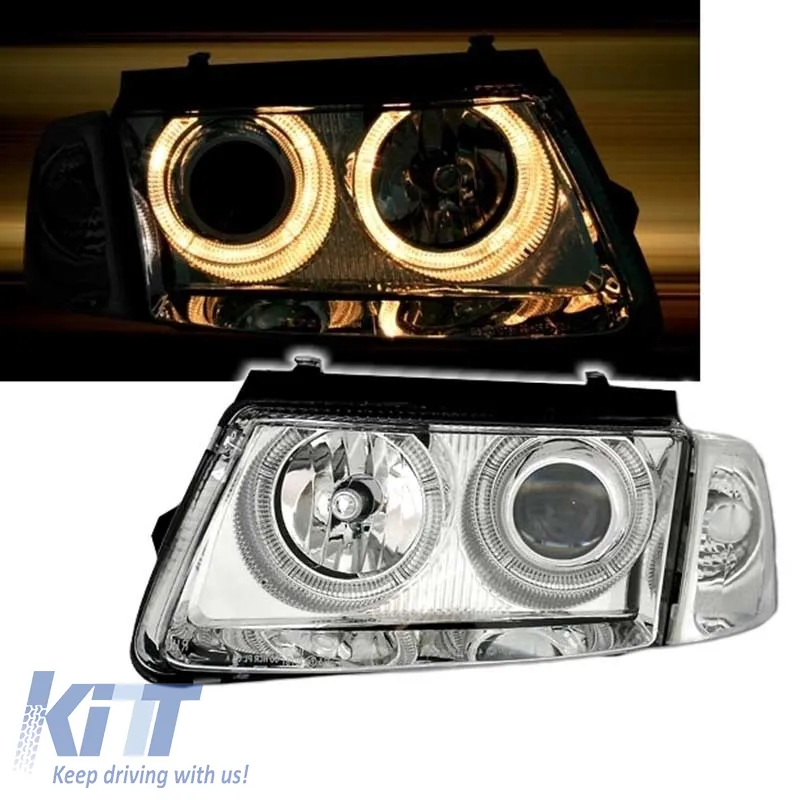 Headlights Set suitable for VW Passat 3B 96-00 Angel Eyes Chrome H7/H7 Depo