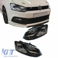 Headlights Set suitable for VW Polo 6R/6C 09-17 DRL GTI R-Look Black/Silver Line H7/H7 With Motor Carner