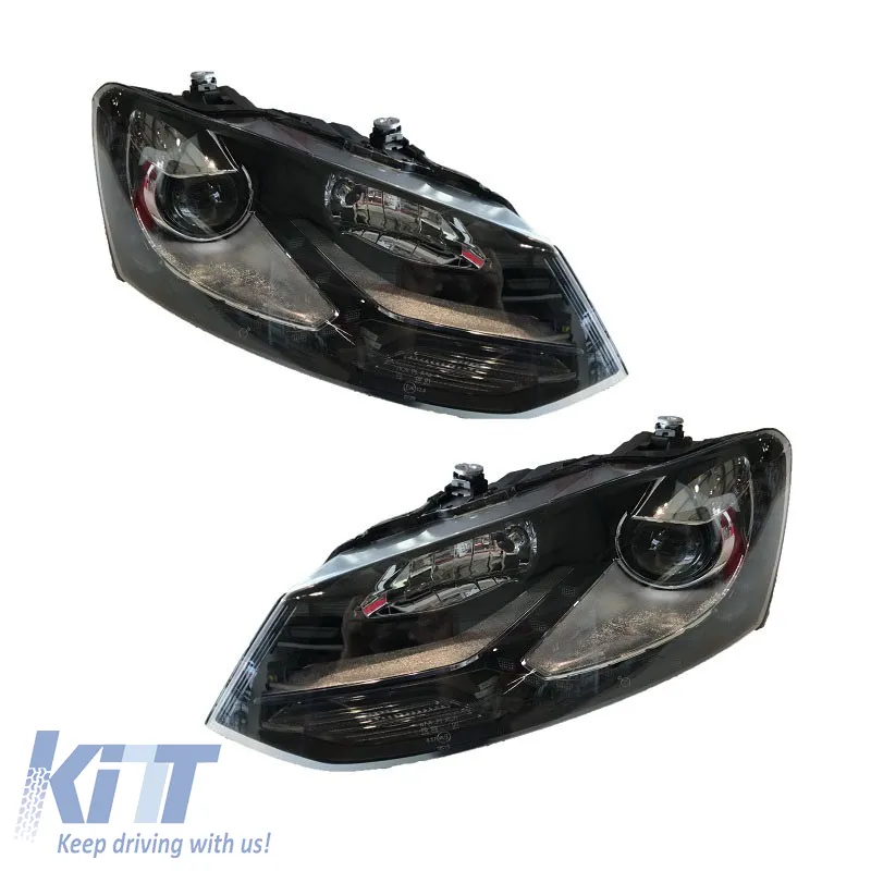 Headlights Set suitable for VW Polo 6R/6C 09-17 DRL GTI R-Look Black/Silver Line H7/H7 With Motor Carner