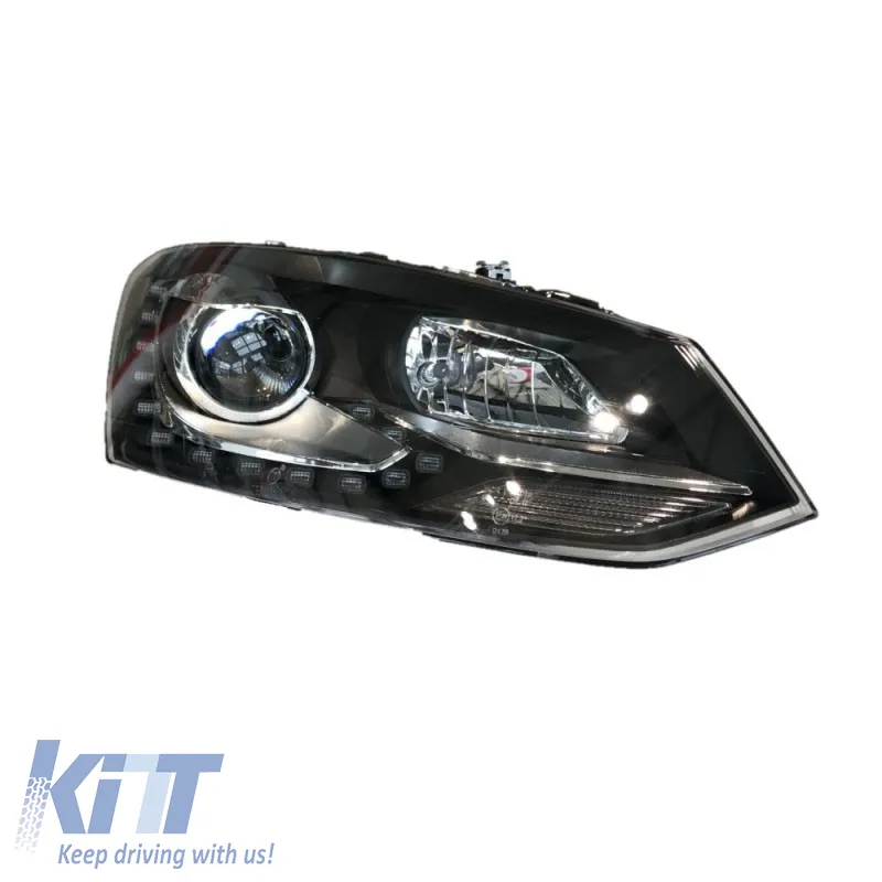 Headlights Set suitable for VW Polo 6R/6C 09-17 DRL GTI R-Look Black/Silver Line H7/H7 With Motor Carner