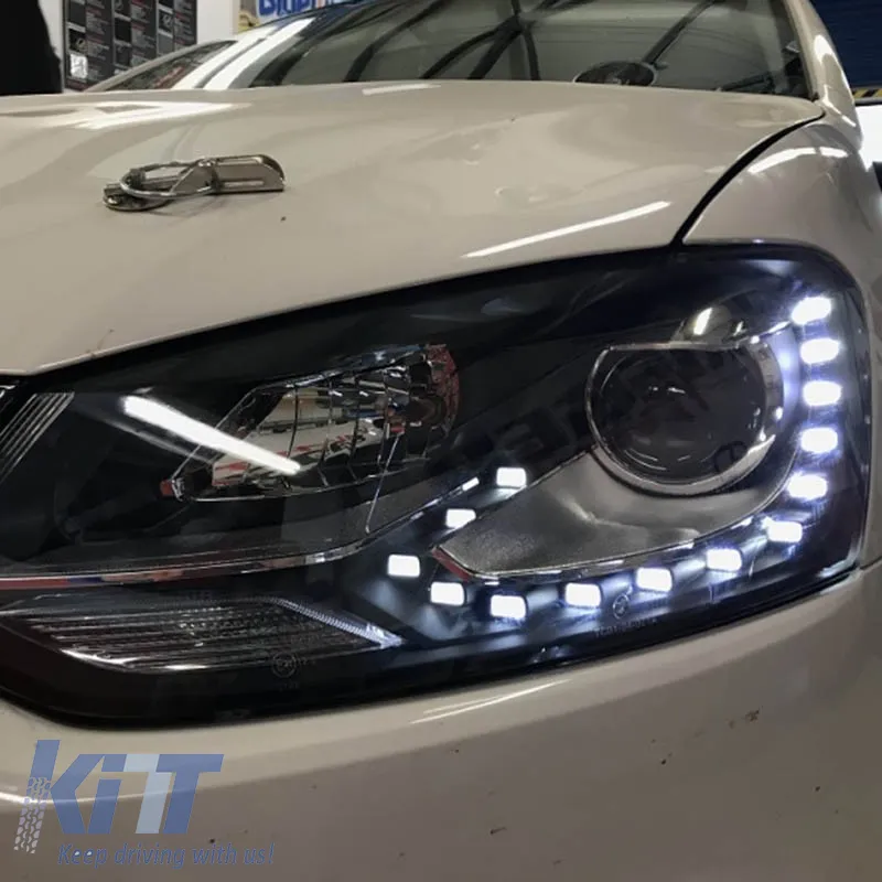 Headlights Set suitable for VW Polo 6R/6C 09-17 DRL GTI R-Look Black/Silver Line H7/H7 With Motor Carner