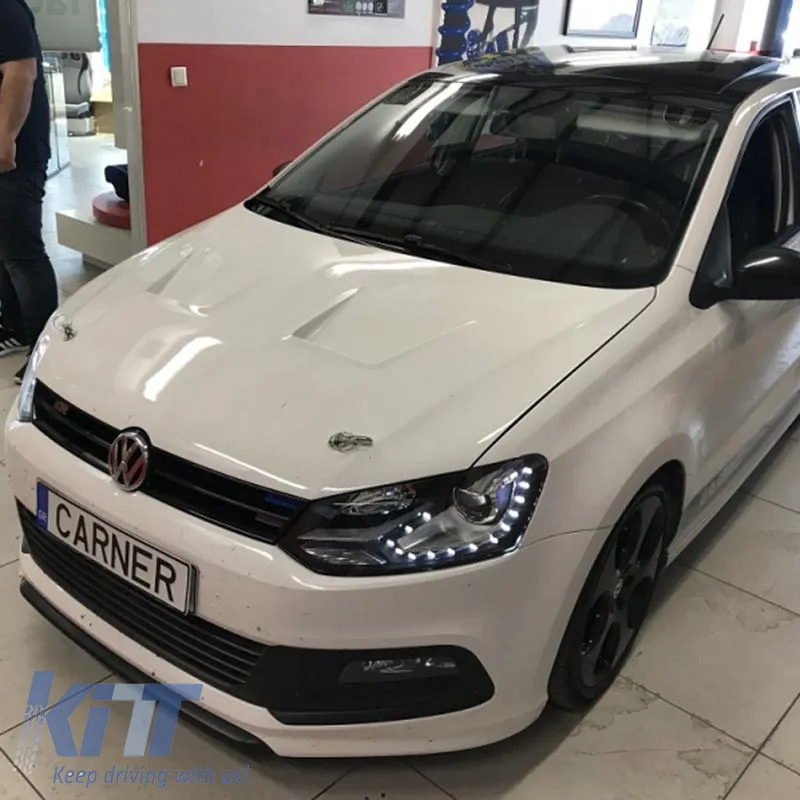 Headlights Set suitable for VW Polo 6R/6C 09-17 DRL GTI R-Look Black/Silver Line H7/H7 With Motor Carner