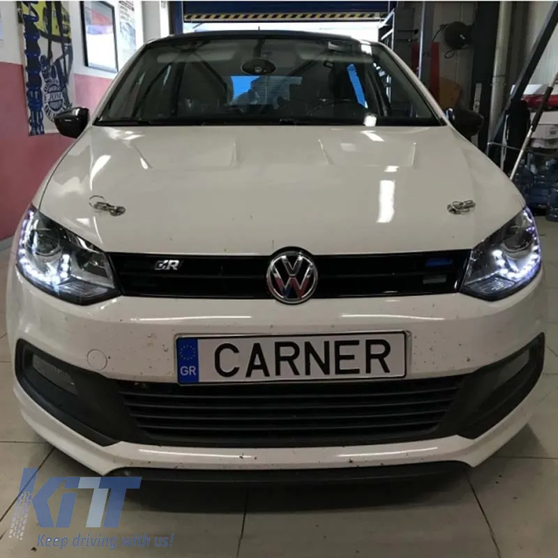 Headlights Set suitable for VW Polo 6R/6C 09-17 DRL GTI R-Look Black/Silver Line H7/H7 With Motor Carner