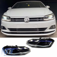 Headlights Set Suitable for VW Polo AW 17+ DRL LED Tube GTI Look Black/Silver Line Upgrade with Xenon with Motor Carrier