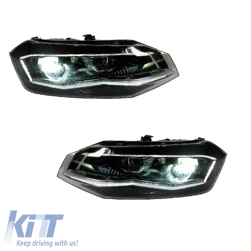 Headlights Set Suitable for VW Polo AW 17+ DRL LED Tube GTI Look Black/Silver Line Upgrade with Xenon with Motor Carrier