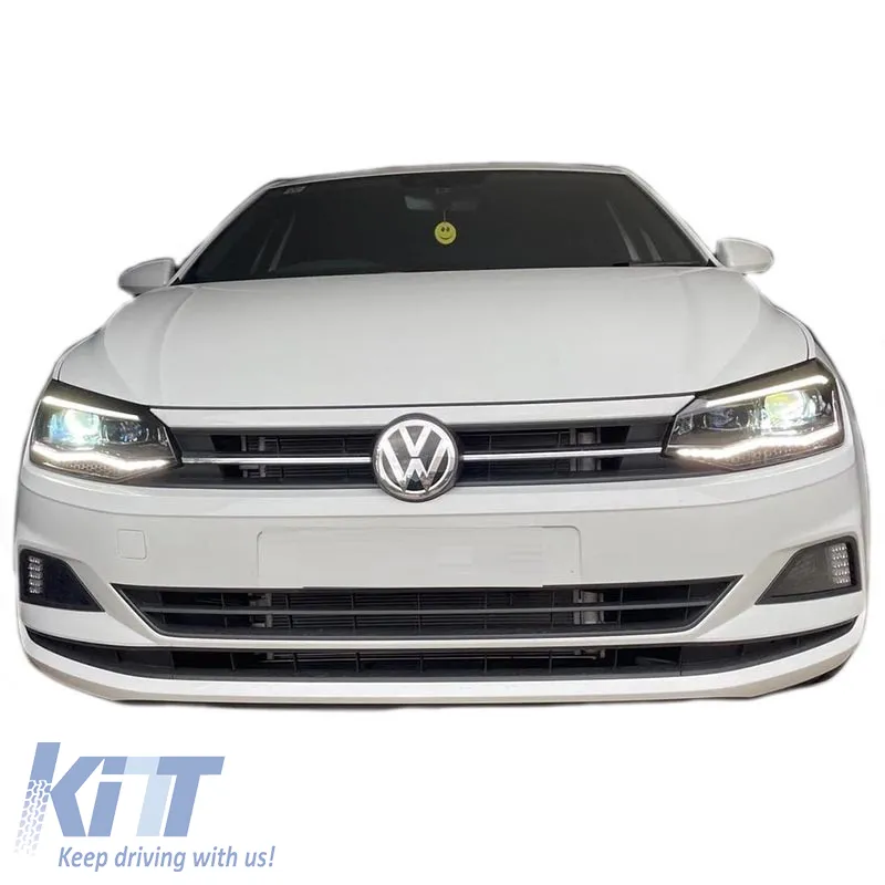 Headlights Set Suitable for VW Polo AW 17+ DRL LED Tube GTI Look Black/Silver Line Upgrade with Xenon with Motor Carrier
