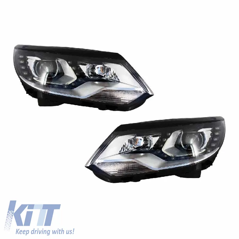 Headlights Set suitable for VW Tiguan mk1 11-15 DRL Black H7/H7 With Motor Carner